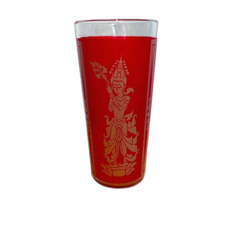 MCM Culver Red Thai Goddess High Ball Glass Laksmi 60s